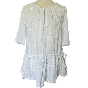 Who What Wear Boho Casual White Tunic Top Blouse, 100% Cotton, Large, Bow, EUC